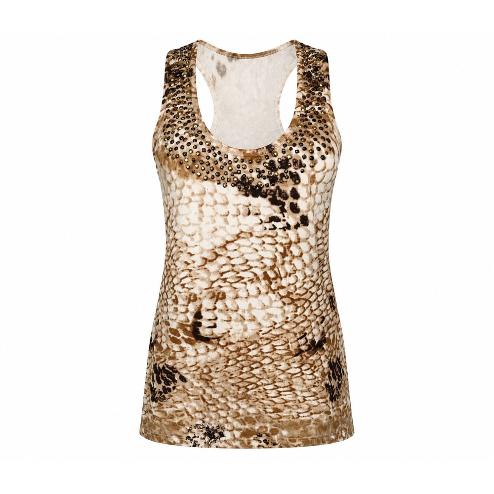 Cache Tank Top Womens M Brown Snakeskin Studded Embellished Keyhole Good